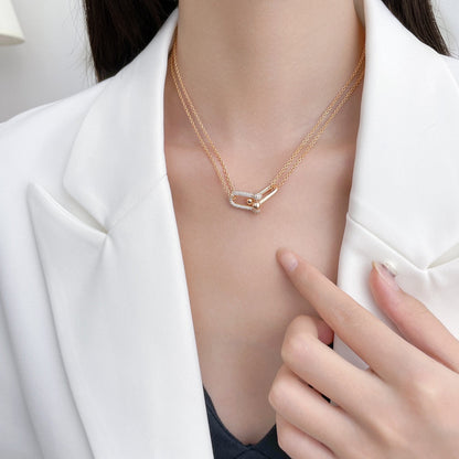 [Haelin Jewelry]HARDWEAR DIAMOND PEDANT DOUBLE CHAIN NECKLACE
