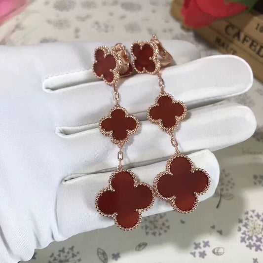 [⭐Haelin Jewelry]CLOVER 3 MOTIF CARNELIAN DROP EARRINGS