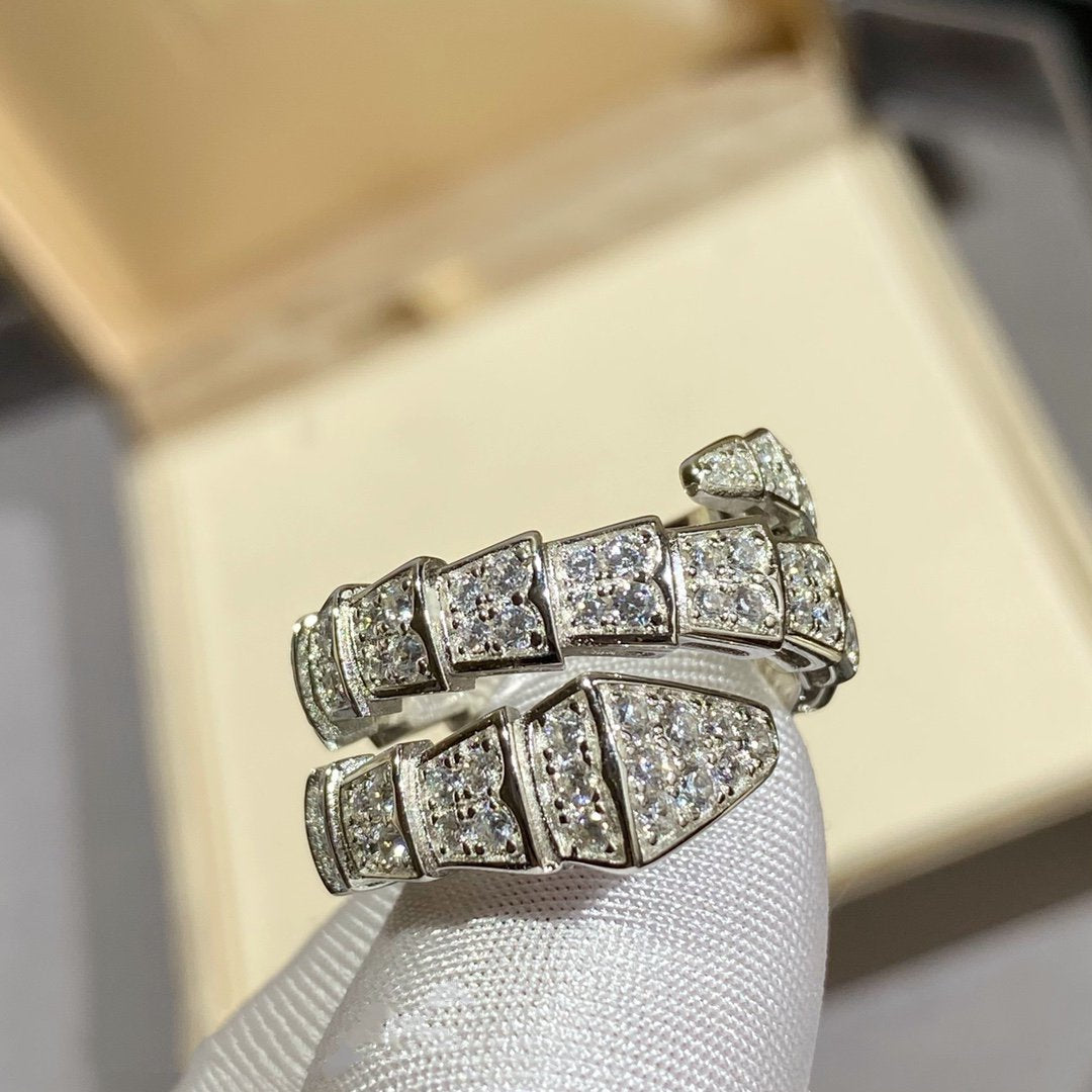 [⭐Haelin Jewelry]SERPENTI DOUBLE RING SILVER DIAMOND PAVED