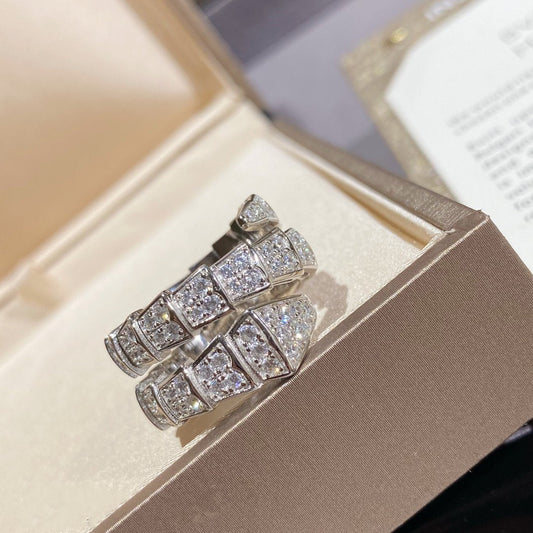 [⭐Haelin Jewelry]SERPENTI DOUBLE RING SILVER DIAMOND PAVED