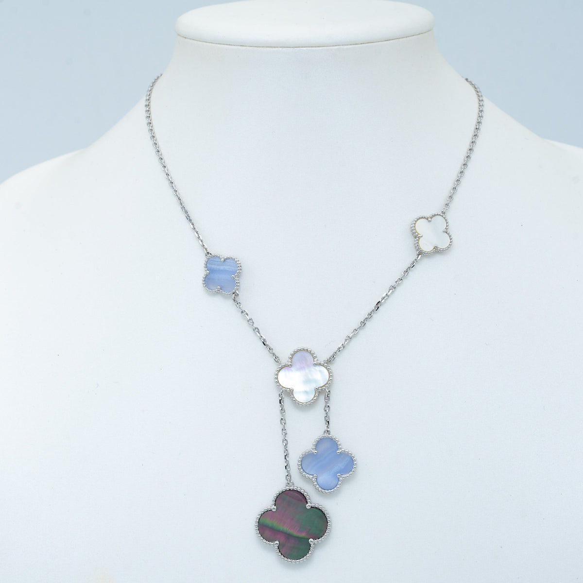 [⭐Haelin Jewelry]CLOVER MOP CHALCEDONY NECKLACE SILVER 6 MOTIF