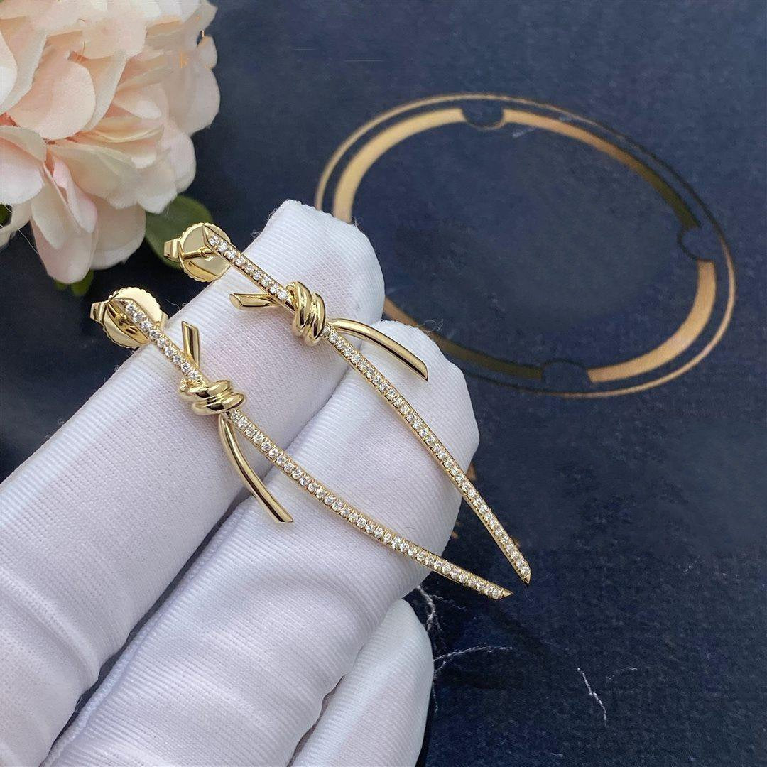 [Haelin Jewelry]KNOT DROP EARRINGS IN YELLOW GOLD WITH DIAMONDS