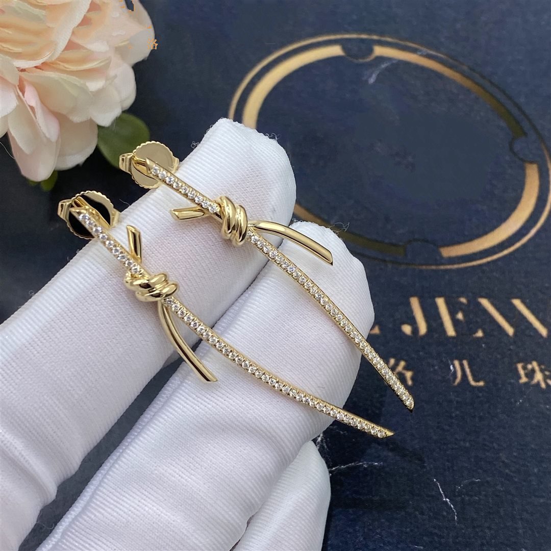 [Haelin Jewelry]KNOT DROP EARRINGS IN YELLOW GOLD WITH DIAMONDS