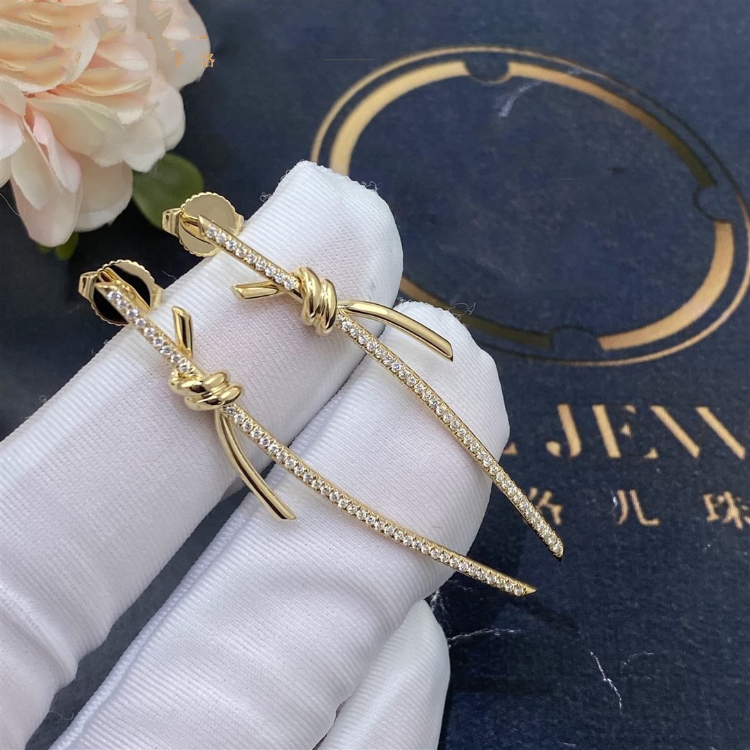 [Haelin Jewelry]KNOT DROP EARRINGS IN YELLOW GOLD WITH DIAMONDS