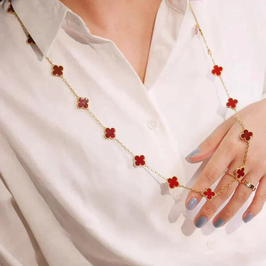 [⭐Haelin Jewelry]CLOVER 20 MOTIFS CARNELIAN NECKLACE