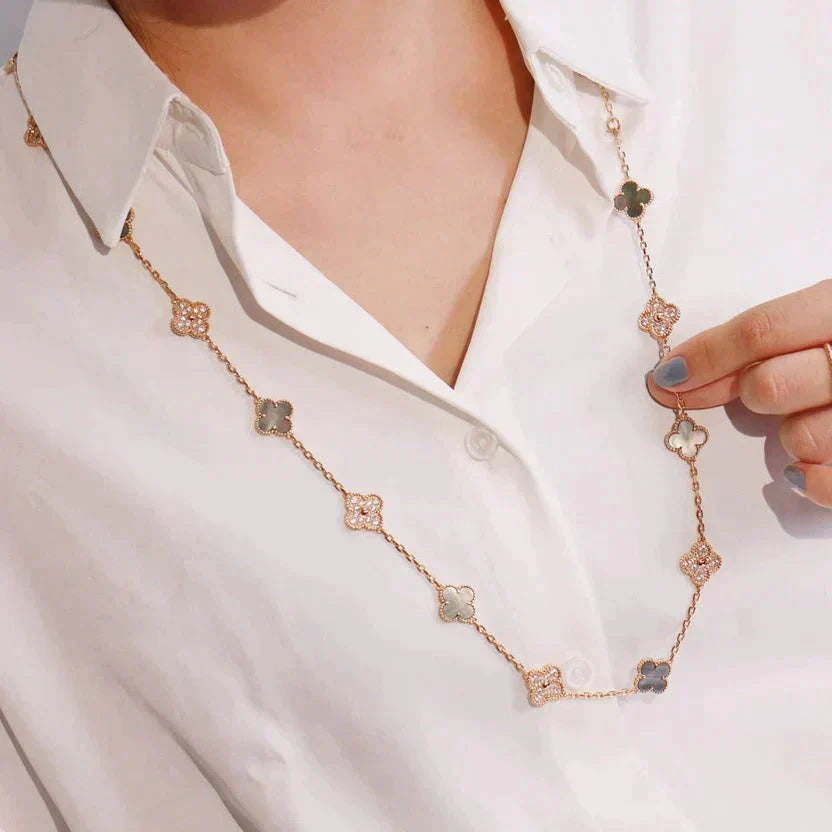 [⭐Haelin Jewelry]CLOVER 20 MOTIFS DARK MOP DIAMOND  NECKLACE