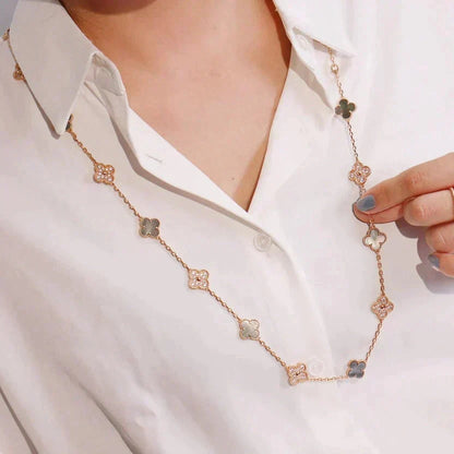 [⭐Haelin Jewelry]CLOVER 20 MOTIFS DARK MOP DIAMOND  NECKLACE