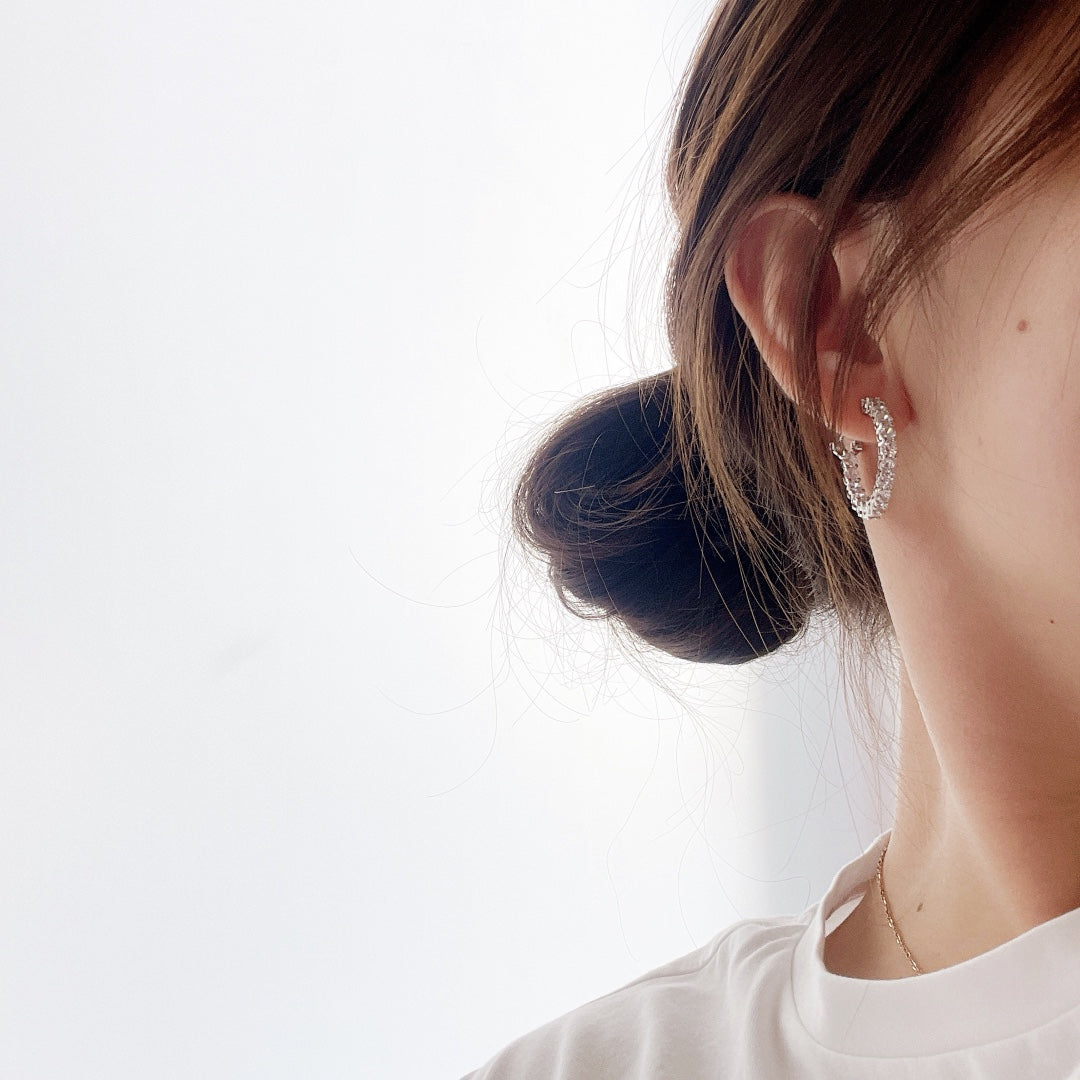 [Haelin Jewelry]SILVER DIAMOND HOOP EARRINGS