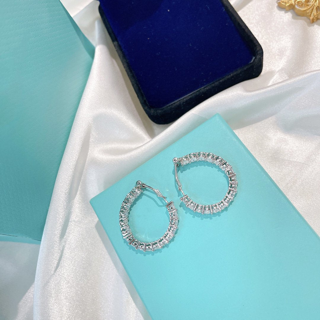 [Haelin Jewelry]SILVER DIAMOND HOOP EARRINGS