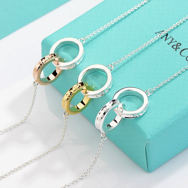 [Haelin Jewelry]NECKLACE FEMALE DOUBLE RING DOUBLE CIRCLE COUPLE PENDANT