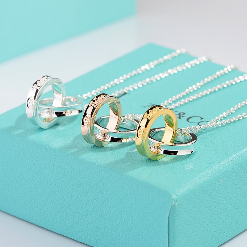 [Haelin Jewelry]NECKLACE FEMALE DOUBLE RING DOUBLE CIRCLE COUPLE PENDANT