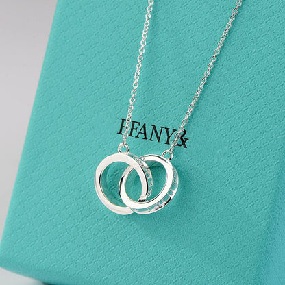 [Haelin Jewelry]NECKLACE FEMALE DOUBLE RING DOUBLE CIRCLE COUPLE PENDANT