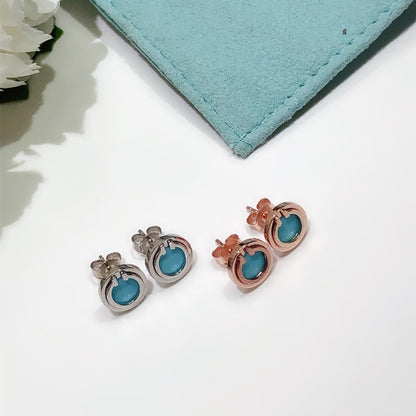 [Haelin Jewelry]TURQUOISE CIRCLE WHITE GOLD EARRINGS