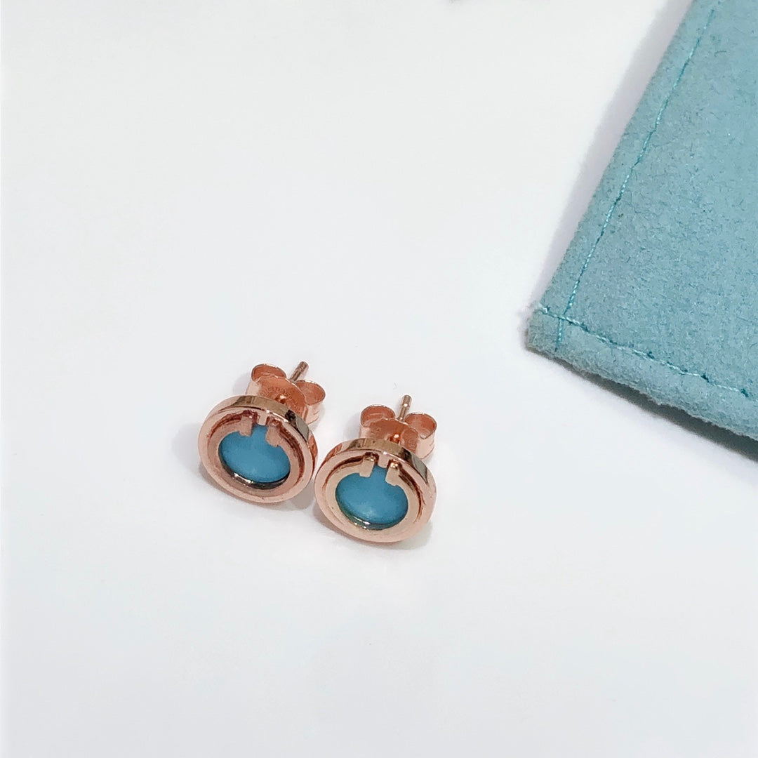 [Haelin Jewelry]TURQUOISE CIRCLE WHITE GOLD EARRINGS
