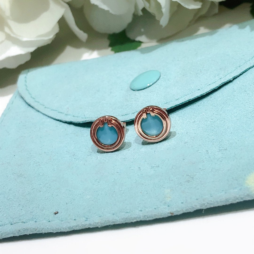 [Haelin Jewelry]TURQUOISE CIRCLE WHITE GOLD EARRINGS