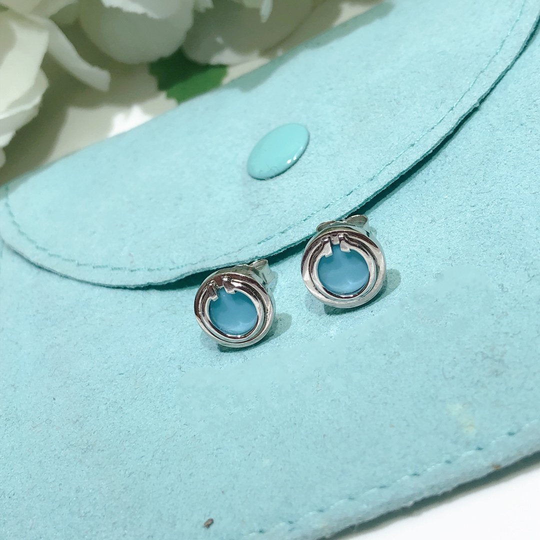 [Haelin Jewelry]TURQUOISE CIRCLE WHITE GOLD EARRINGS
