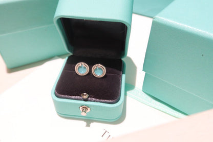[Haelin Jewelry]TURQUOISE CIRCLE WHITE GOLD EARRINGS
