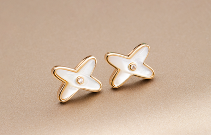[⭐Haelin Jewelry]JEUX DE WHITE MOP ROSE GOLD DIAMOND EARRINGS