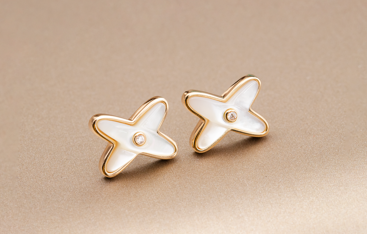 [⭐Haelin Jewelry]JEUX DE WHITE MOP PINK GOLD DIAMOND EARRINGS