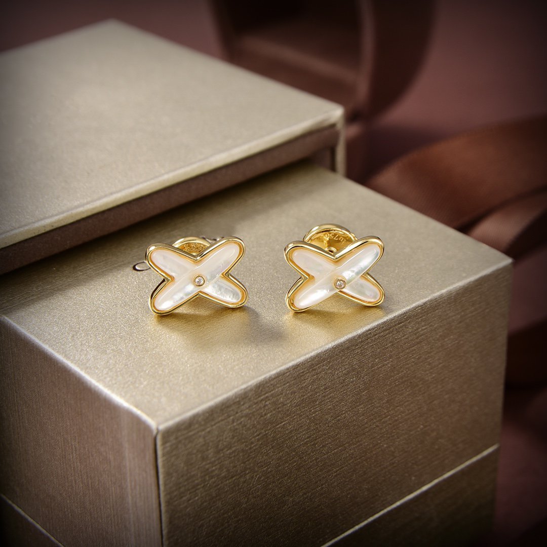 [⭐Haelin Jewelry]JEUX DE WHITE MOP GOLD DIAMOND EARRINGS