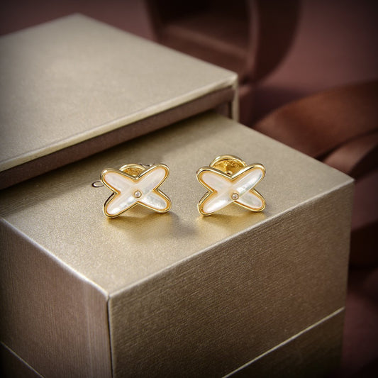 [⭐Haelin Jewelry]JEUX DE WHITE MOP GOLD DIAMOND EARRINGS
