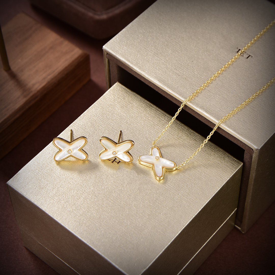 [⭐Haelin Jewelry]JEUX DE WHITE MOP GOLD DIAMOND EARRINGS