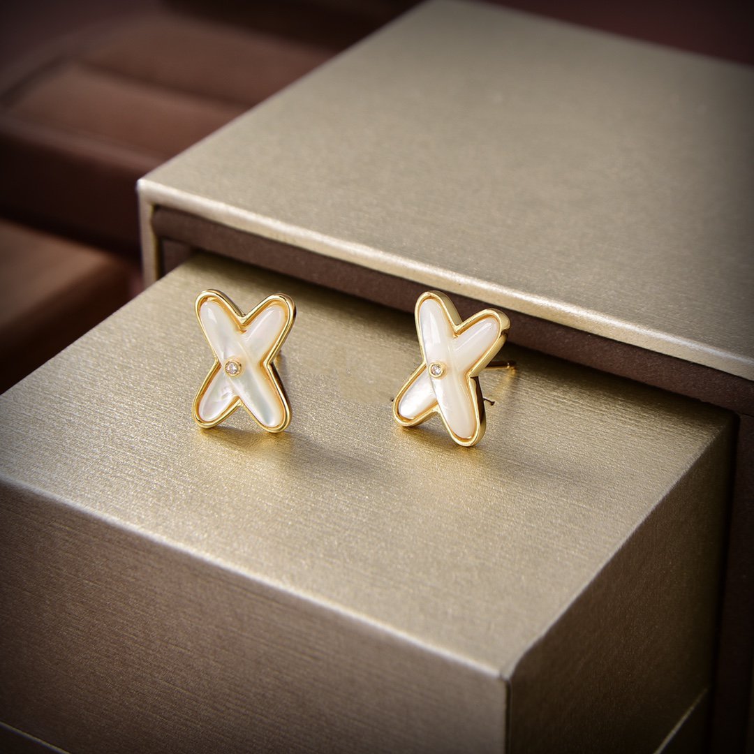 [⭐Haelin Jewelry]JEUX DE WHITE MOP GOLD DIAMOND EARRINGS