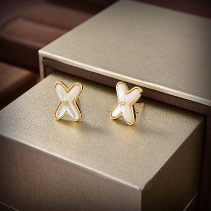 [⭐Haelin Jewelry]JEUX DE WHITE MOP GOLD DIAMOND EARRINGS