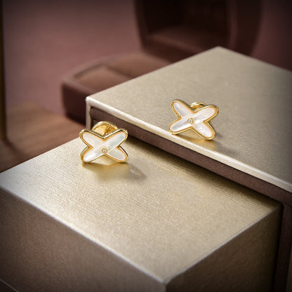 [⭐Haelin Jewelry]JEUX DE WHITE MOP GOLD DIAMOND EARRINGS