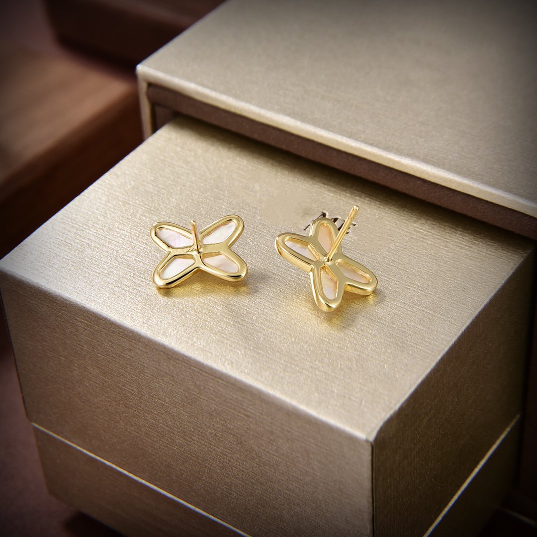 [⭐Haelin Jewelry]JEUX DE WHITE MOP GOLD DIAMOND EARRINGS