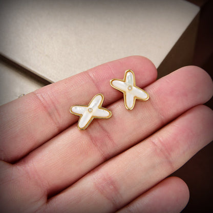 [⭐Haelin Jewelry]JEUX DE WHITE MOP GOLD DIAMOND EARRINGS