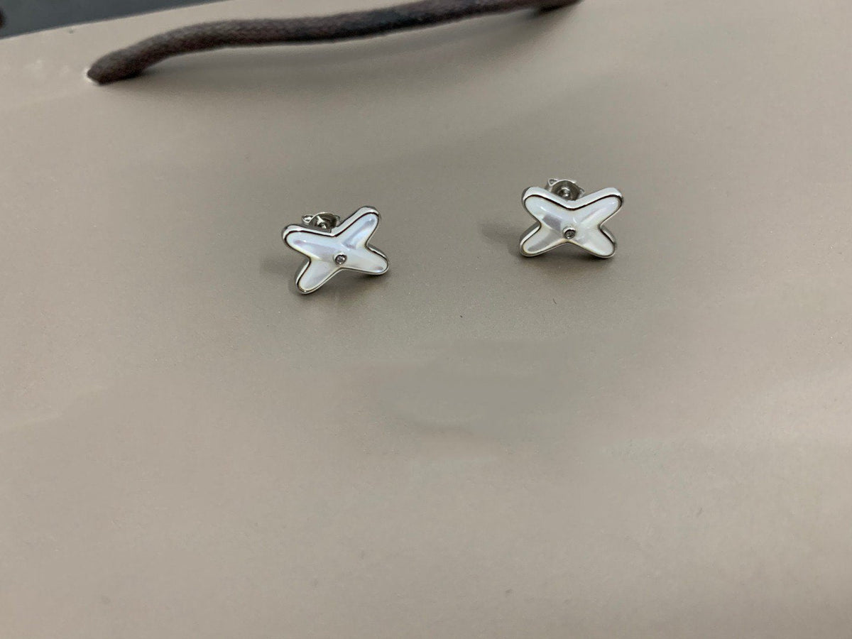 [⭐Haelin Jewelry]JEUX DE WHITE MOP SILVER DIAMOND EARRINGS
