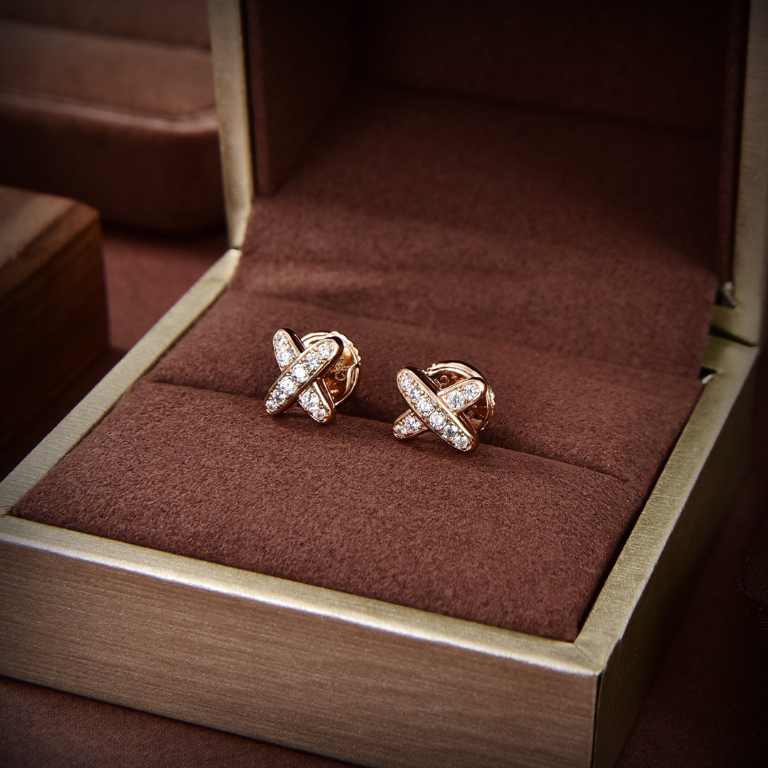 [⭐Haelin Jewelry]JEUX DE GOLD DIAMOND EARRINGS