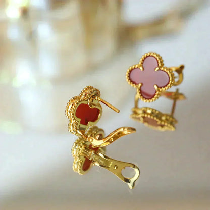 [⭐Haelin Jewelry]CLOVER MEDIUM 1 MOTIFS CARNELIAN  EARRINGS