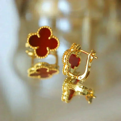 [⭐Haelin Jewelry]CLOVER MEDIUM 1 MOTIFS CARNELIAN  EARRINGS