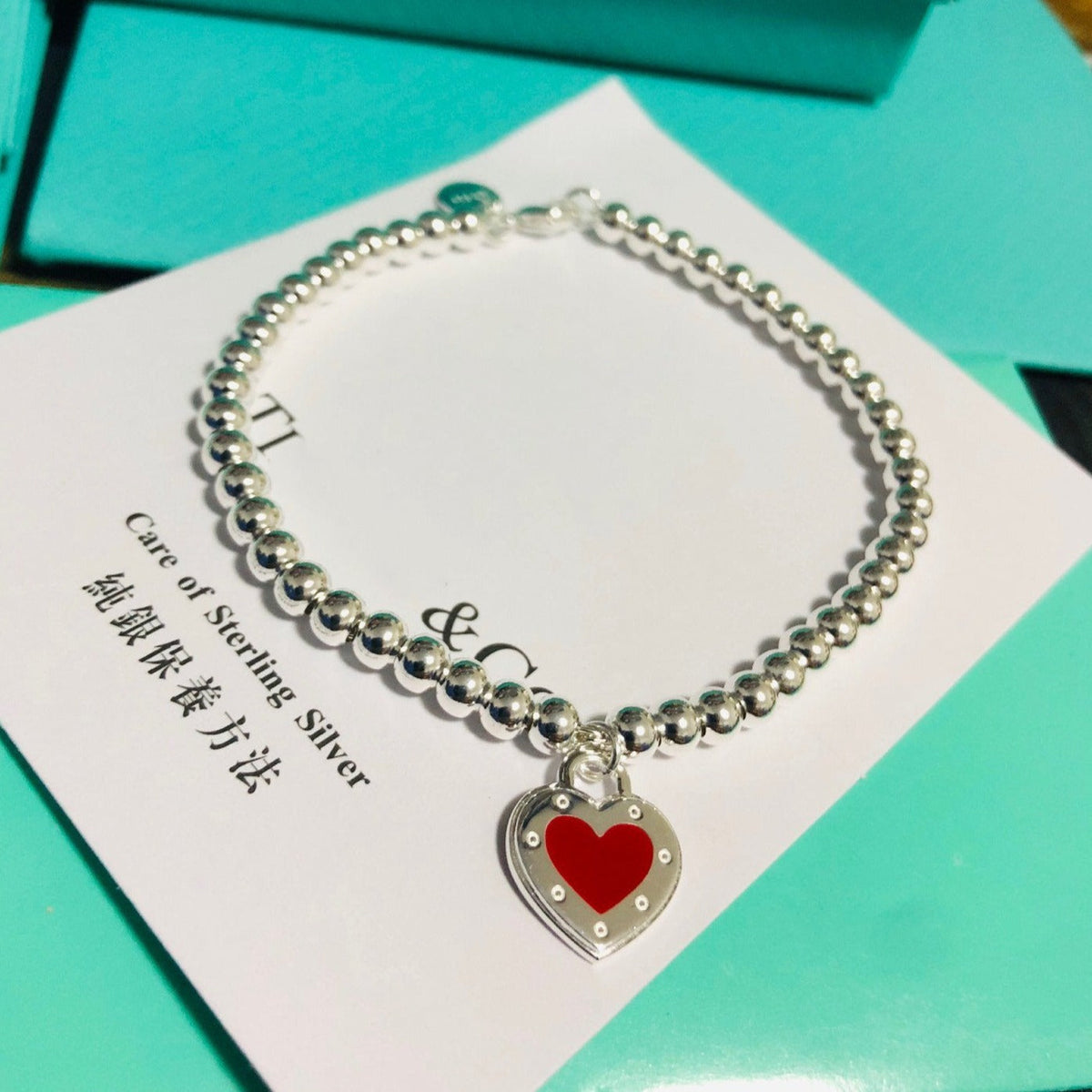[Haelin Jewelry]LOVE TIFFANY RED HEART TAG BEAD BRACELET
