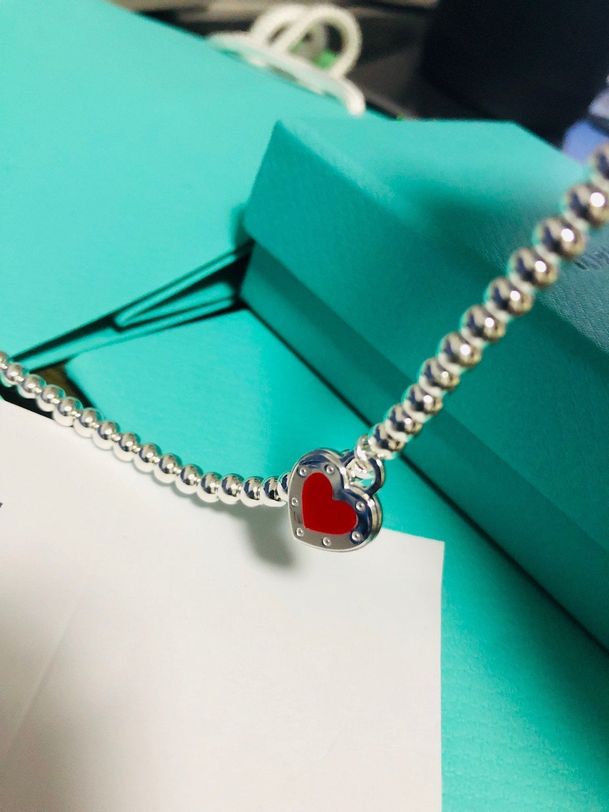 [Haelin Jewelry]LOVE TIFFANY RED HEART TAG BEAD BRACELET