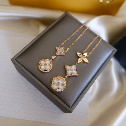 [⭐Haelin Jewelry]COLOR BLOSSOM LARIAT NECKLACE PINK GOLD WHITE MOTHER PEARL AND DIAMOND