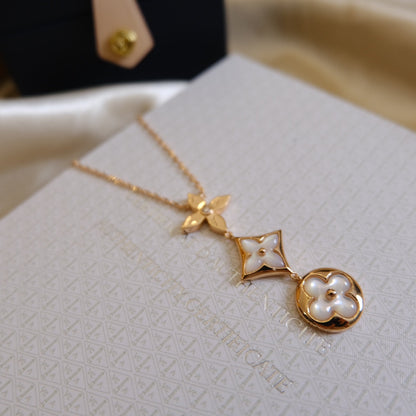[⭐Haelin Jewelry]COLOR BLOSSOM LARIAT NECKLACE PINK GOLD WHITE MOTHER PEARL AND DIAMOND