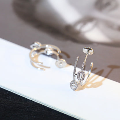 [⭐Haelin Jewelry]CREOLES MY TWIN 2 RANGS SILVER DIAMOND EARRINGS