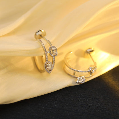 [⭐Haelin Jewelry]CREOLES MY TWIN 2 RANGS SILVER DIAMOND EARRINGS