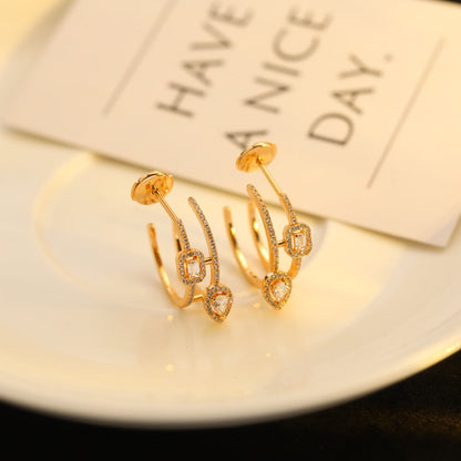 [⭐Haelin Jewelry]CREOLES MY TWIN 2 RANGS SILVER DIAMOND EARRINGS