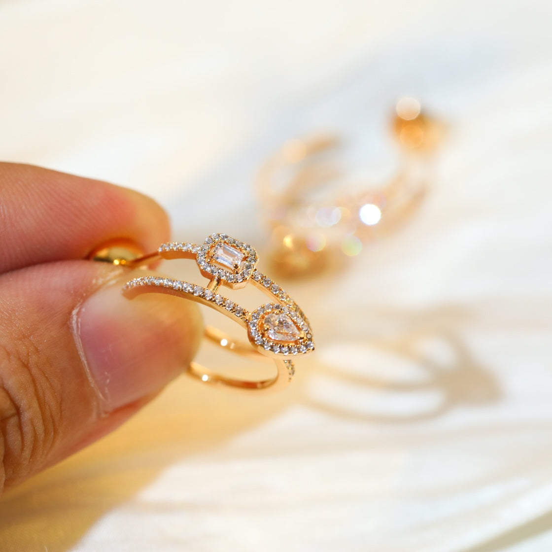[⭐Haelin Jewelry]CREOLES MY TWIN 2 RANGS SILVER DIAMOND EARRINGS