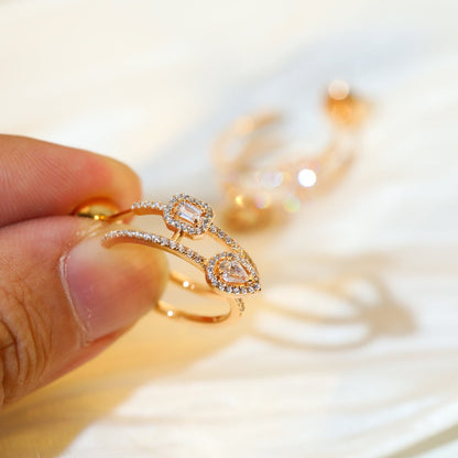 [⭐Haelin Jewelry]CREOLES MY TWIN 2 RANGS SILVER DIAMOND EARRINGS