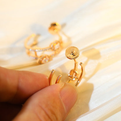 [⭐Haelin Jewelry]CREOLES MY TWIN 2 RANGS SILVER DIAMOND EARRINGS