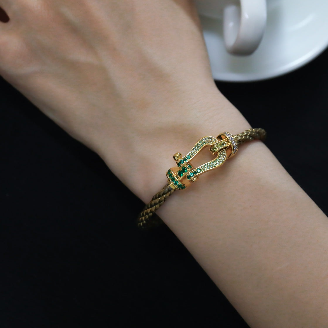 [⭐Haelin Jewelry]FORCE 10 GOLD GREEN DIAMOND PAVED