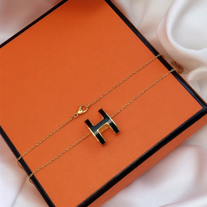 [⭐Haelin Jewelry]HM CLIC BLACK ENAMEL GOLD NECKLACE