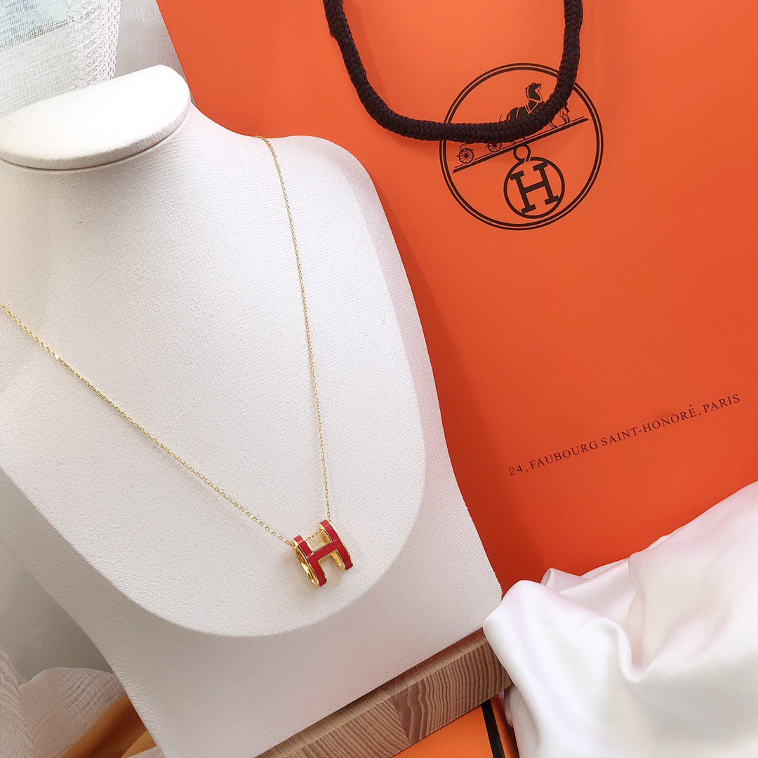 [⭐Haelin Jewelry]HM CLIC RED ENAMEL GOLD NECKLACE