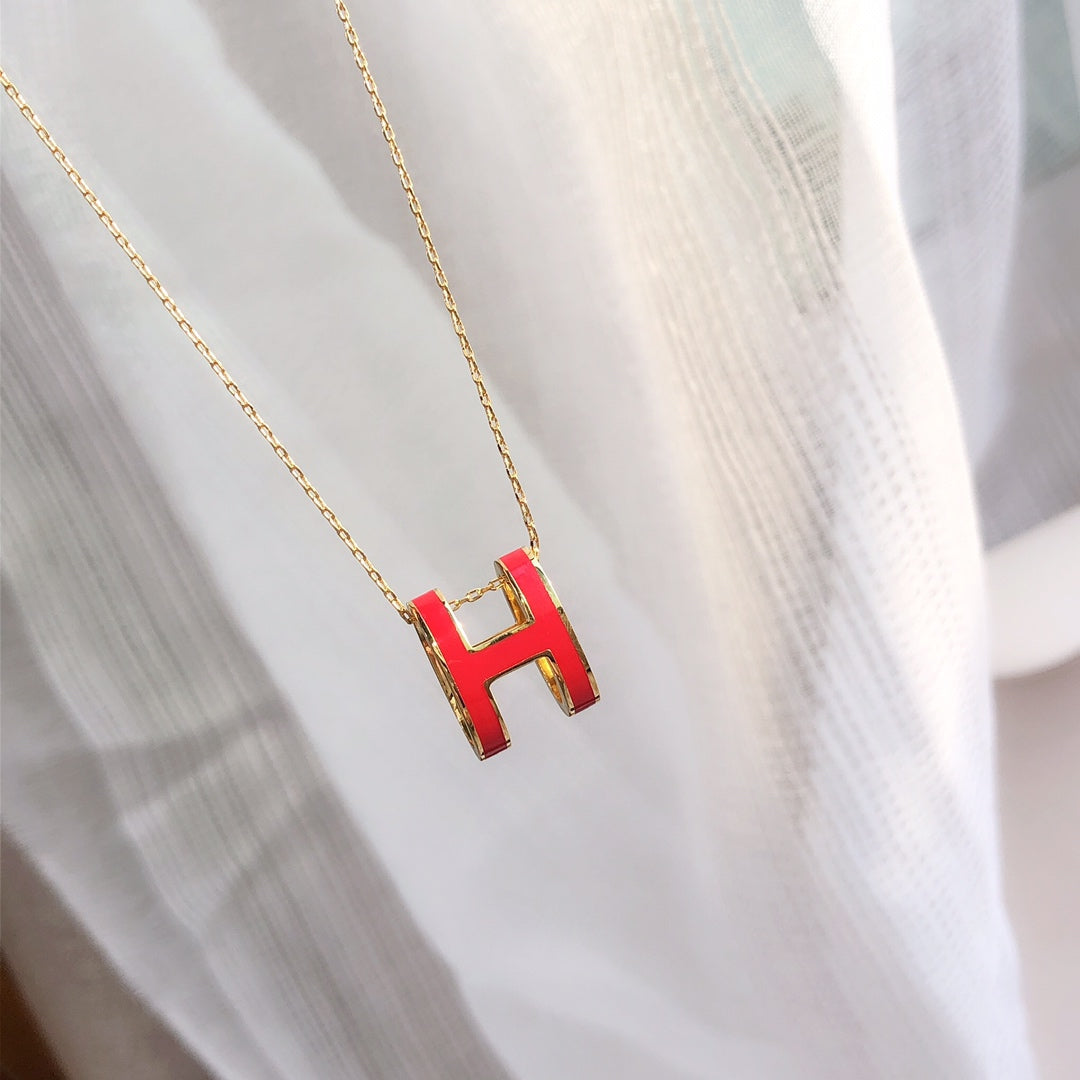 [⭐Haelin Jewelry]HM CLIC RED ENAMEL GOLD NECKLACE