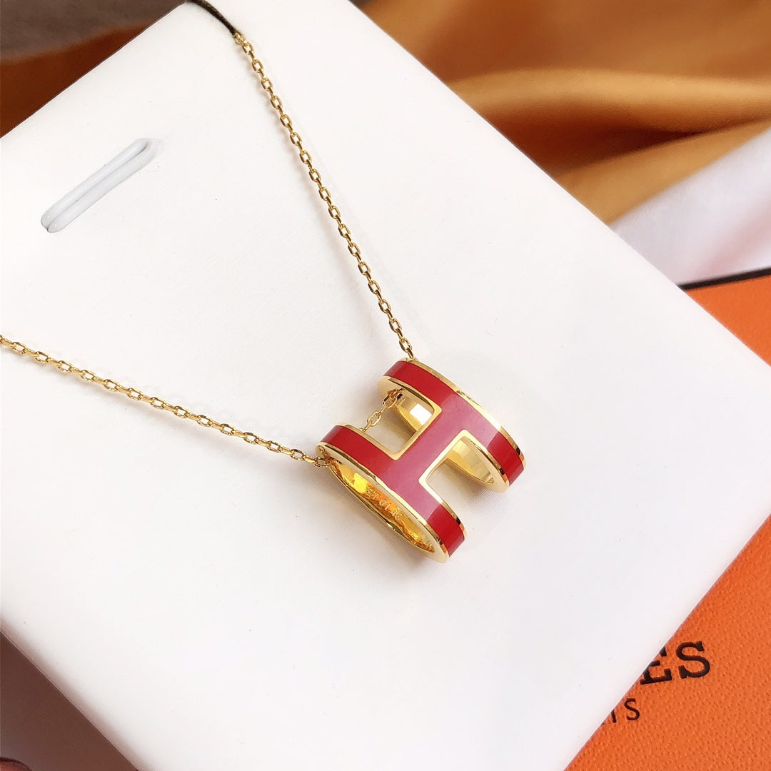 [⭐Haelin Jewelry]HM CLIC RED ENAMEL GOLD NECKLACE
